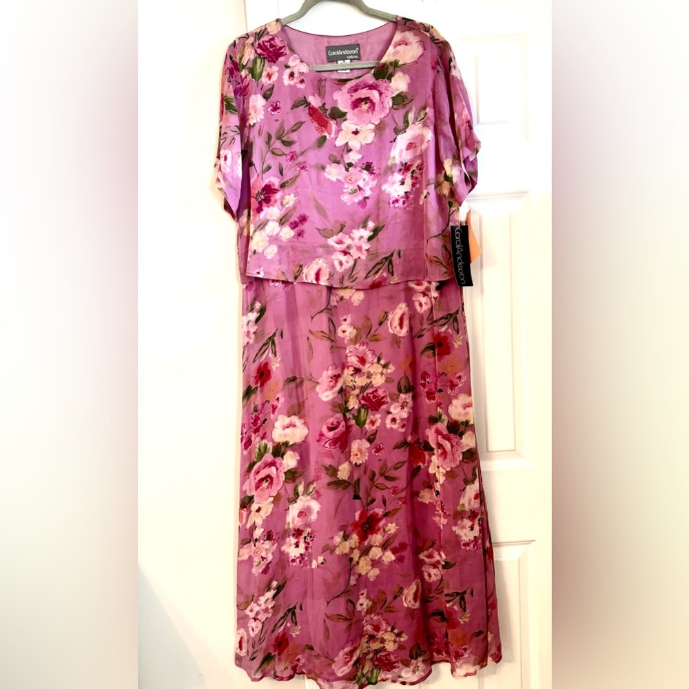 CAROL ANDERSON Floor Length Pink Floral Dress - Size 16 NWT
